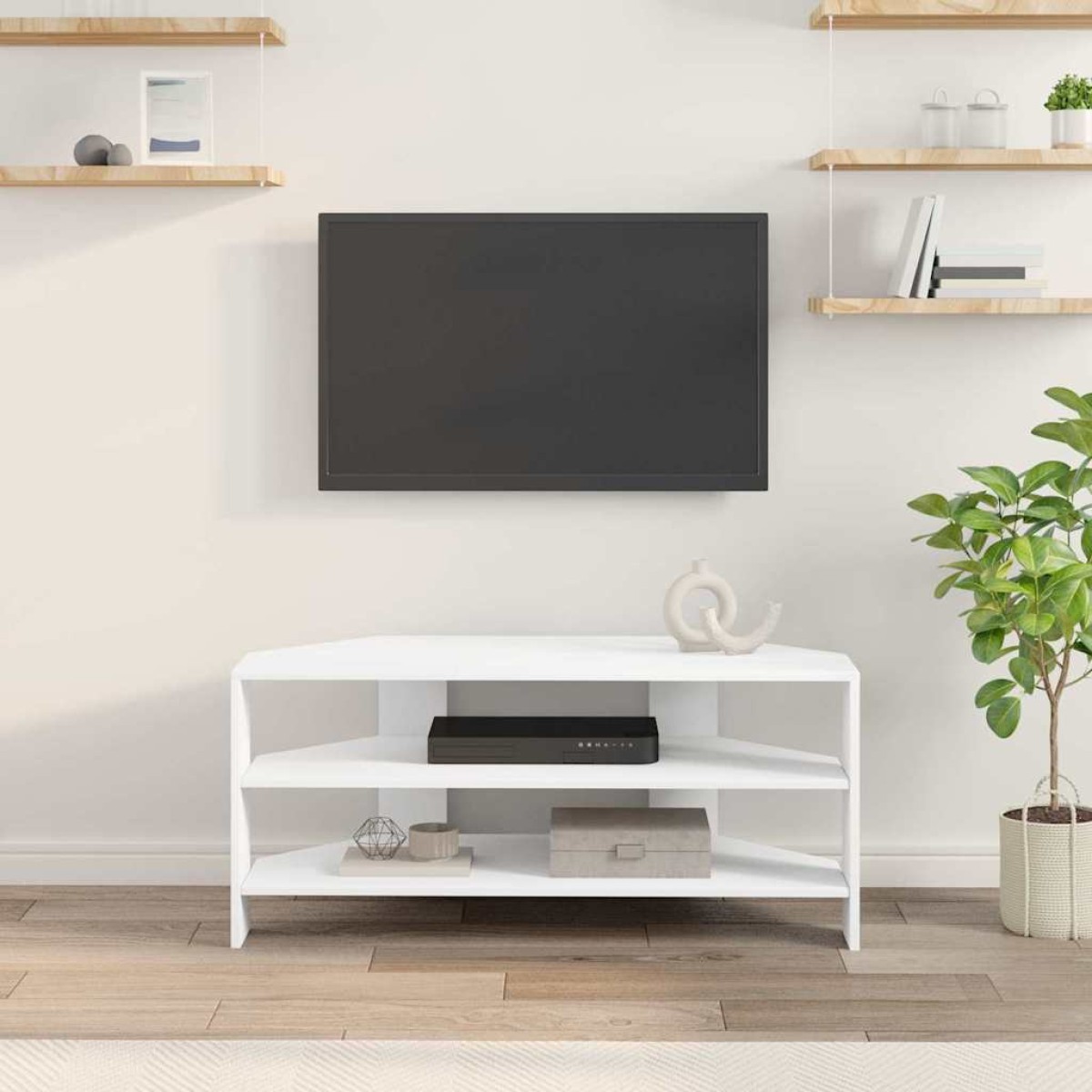 vidaXL ΓωνιακήΒάσηΤηλεόρασης 102x40,5x45εκ Λευκό Επεξεργασμένο Ξύλο