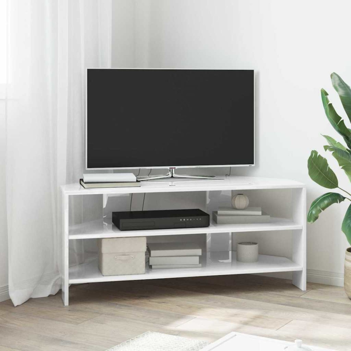 vidaXL ΓωνιακήΒάσηΤηλεόρασης 102x40,5x45εκ Υψηλή γυαλιστερή Λευκή