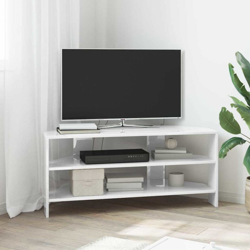 vidaXL ΓωνιακήΒάσηΤηλεόρασης 102x40,5x45εκ Υψηλή γυαλιστερή Λευκή