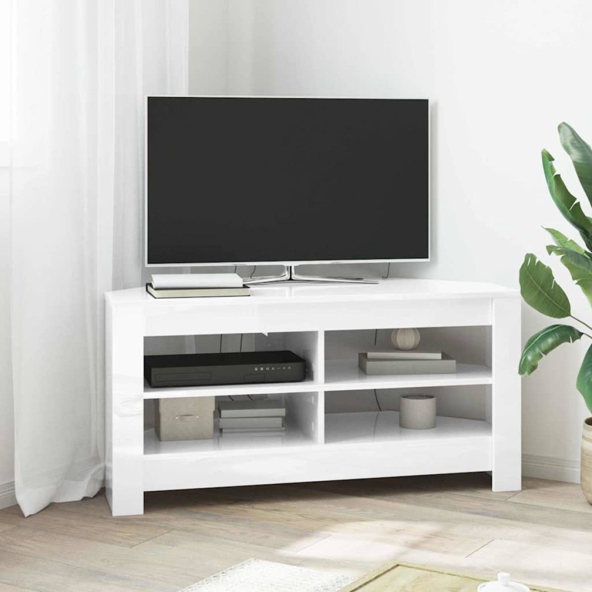 vidaXL ΓωνιακήΒάσηΤηλεόρασης 102 x 40,5 x 45 εκ Υψηλή γυαλιστερή Λευκή