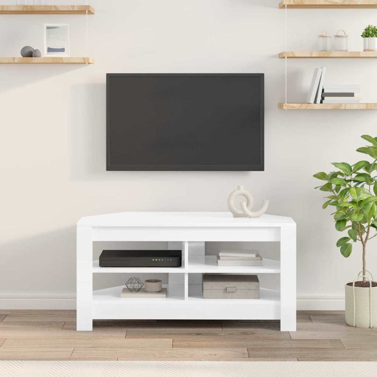 vidaXL ΓωνιακήΒάσηΤηλεόρασης 102 x 40,5 x 45 εκ Υψηλή γυαλιστερή Λευκή