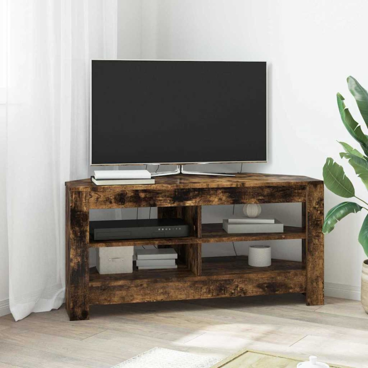 vidaXL ΓωνιακήΒάσηΤηλεόρασης 102 x 40,5 x 45 εκ Καπνιστό Δρύς