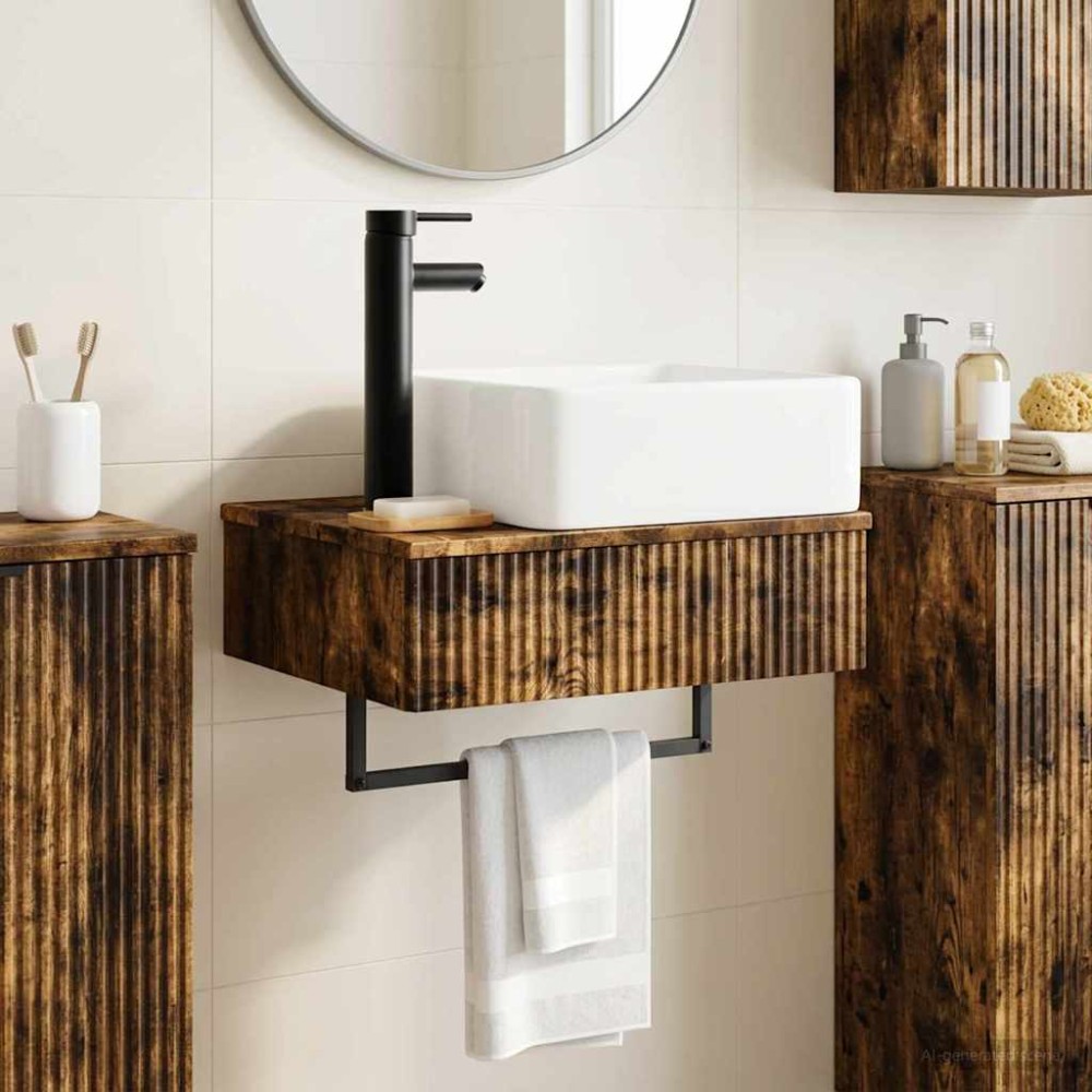 vidaXL Νιπτήρας Τοίχου Καπνισμένο Ξύλο Δρυός 50 x 41 x 39 εκ.