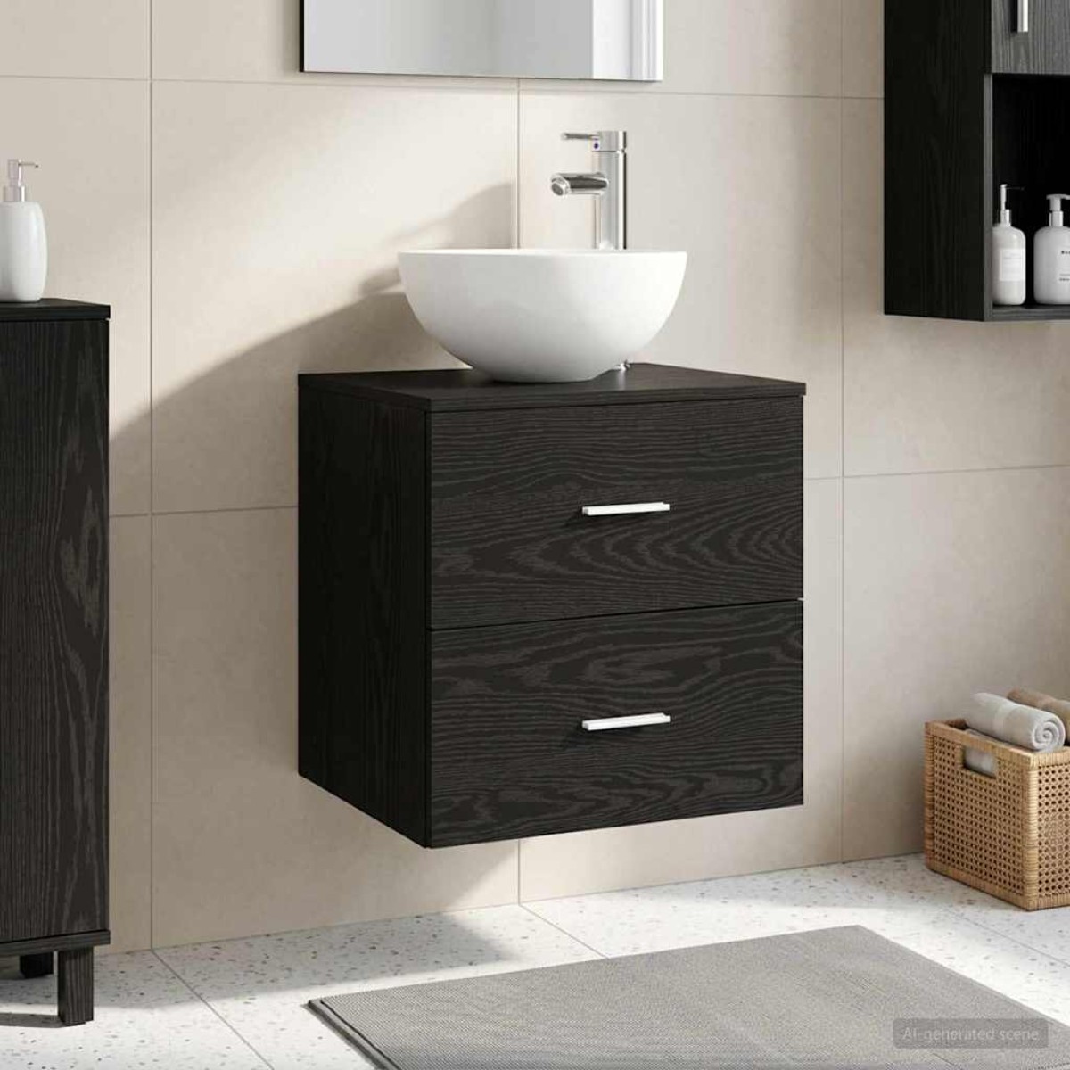 vidaXL Επιτοίχια Λεκάνη Έπιπλο Μαύρη Δρυς 49,5 x 41 x 64,5 εκ