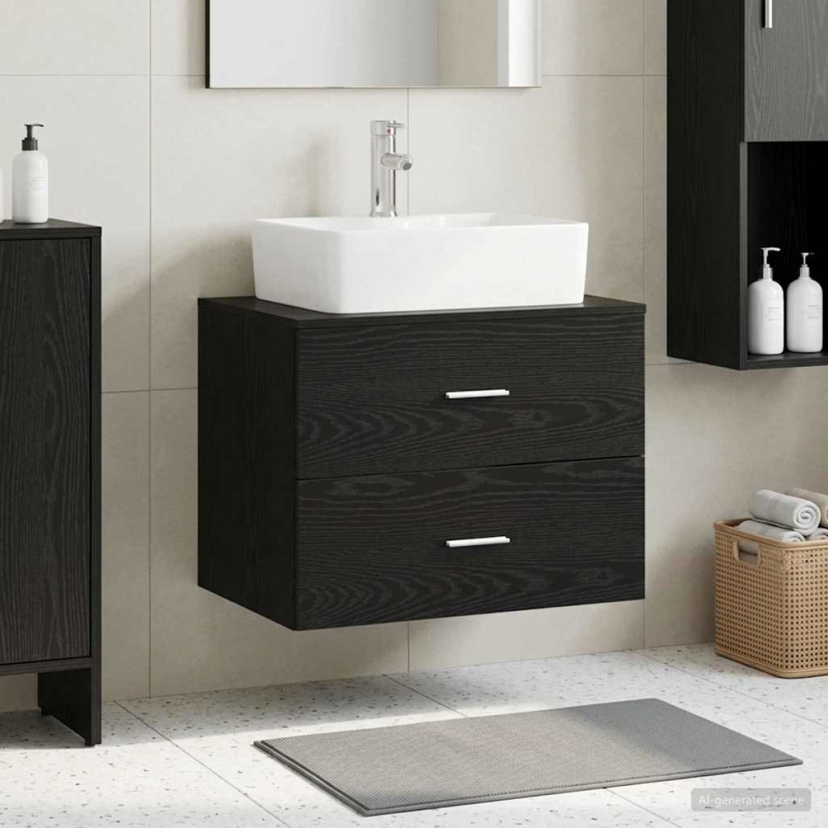 vidaXL Τοίχου Μπάνιου Κάβινες Μαύρη Δρυς 62,5 x 44,5 x 50 εκ.