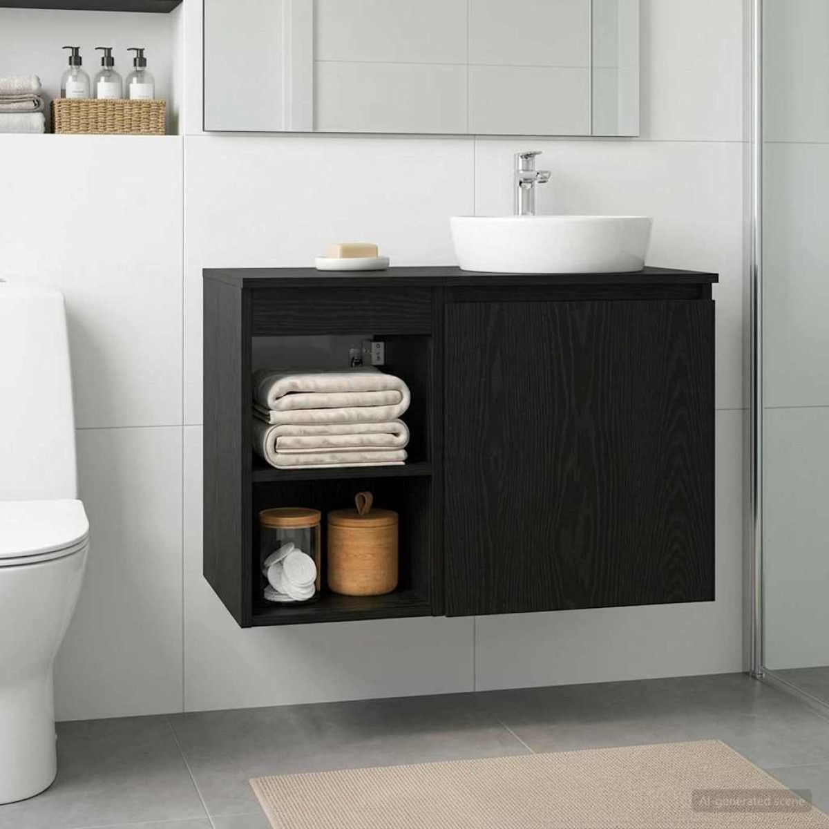 vidaXL Ντουλάπι Μπάνιου Ενδιάμεσο Μαύρη Δρυς 30 x 35 x 50 εκ.