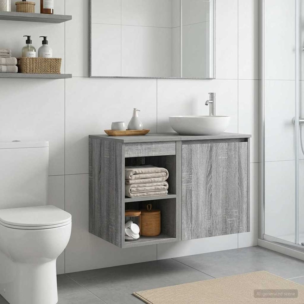 vidaXL Ντουλάπι Μπάνιου Ενδιάμεσο Γκρι Sonoma 30 x 35 x 50 εκ.