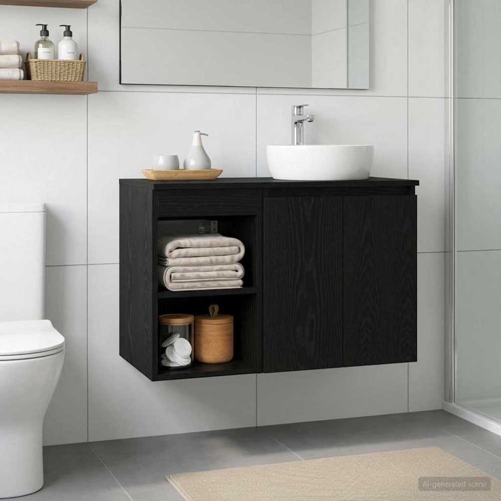 vidaXL Ντουλάπι Μπάνιου Ενδιάμεσο Μαύρη Δρυς 30 x 41 x 50 εκ.