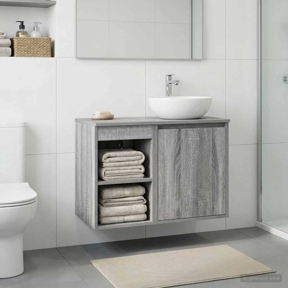 vidaXL Ντουλάπι Μπάνιου Ενδιάμεσο Γκρι Sonoma 30 x 41 x 50 εκ.