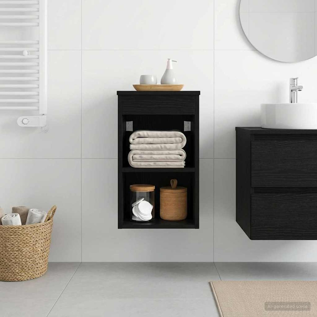 vidaXL Ντουλάπι Μπάνιου Ενδιάμεσο Μαύρη Δρυς 30 x 44,5 x 50 εκ.
