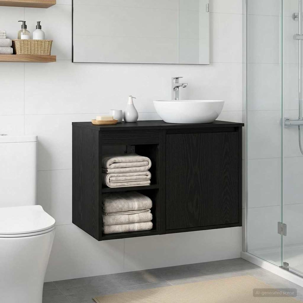 vidaXL Ντουλάπι Μπάνιου Ενδιάμεσο Μαύρη Δρυς 30 x 44,5 x 50 εκ.