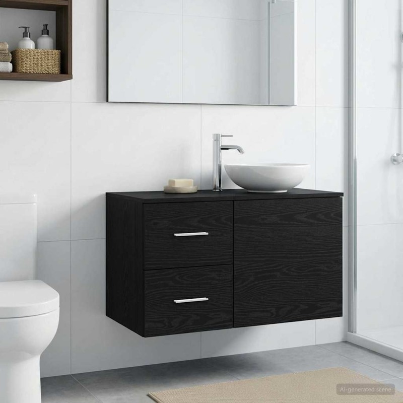 vidaXL Ντουλάπι Μπάνιου Ενδιάμεσο Μαύρη Δρυς 30 x 44,5 x 50 εκ.