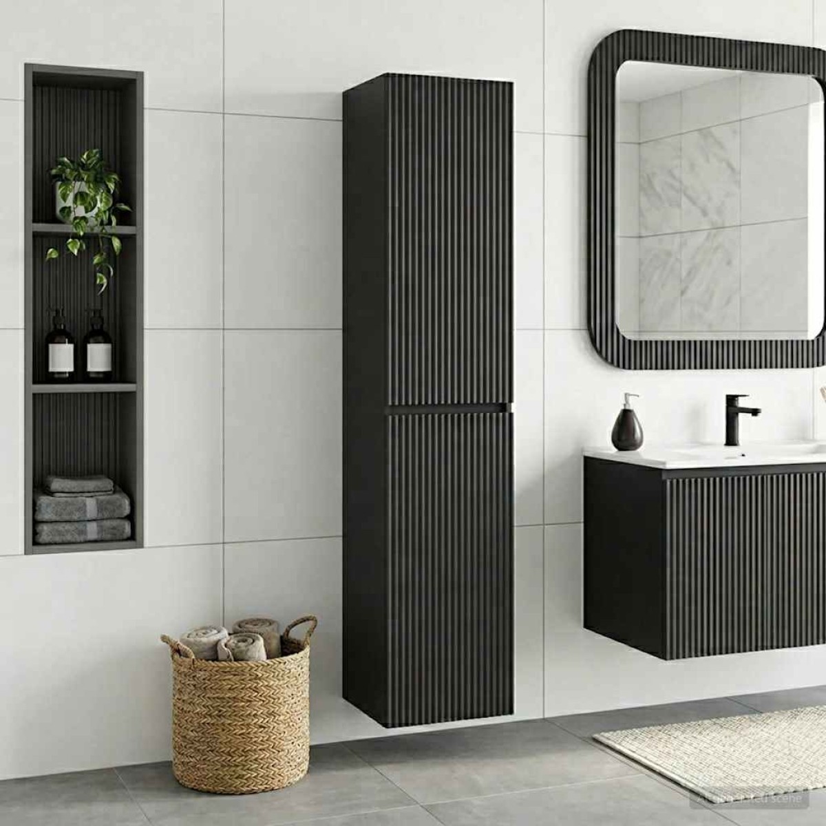 vidaXL Τοίχου Ντουλάπα Μπάνιου Μαύρο 33 x 34,5 x 160 εκ