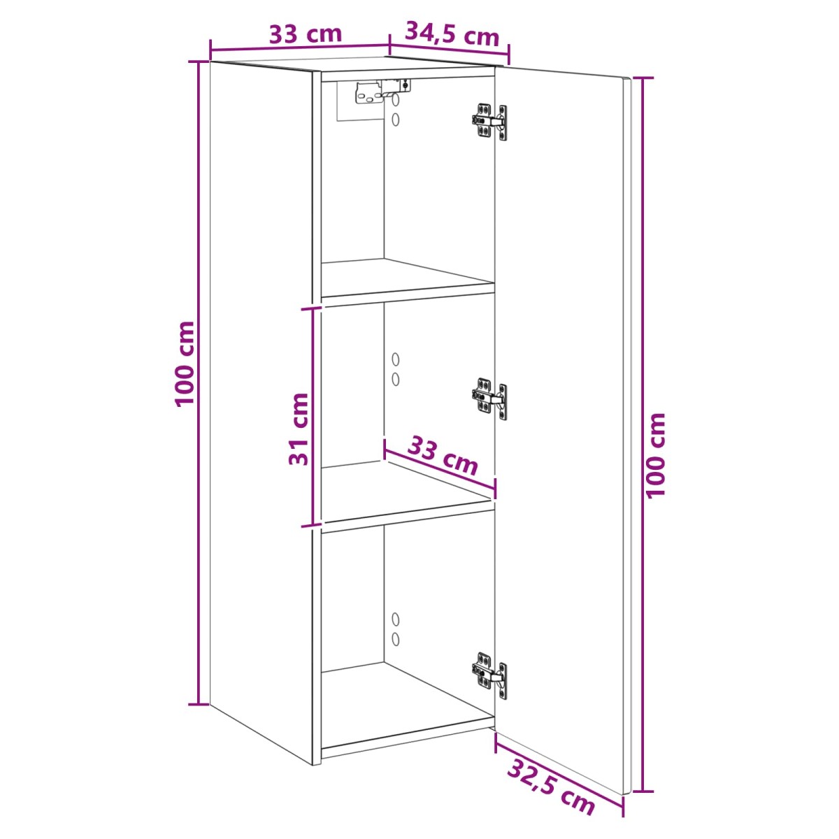 vidaXL Τοίχου Ντουλάπα Μπάνιου Sonoma Δρυς 33 x 34,5 x 100 εκ