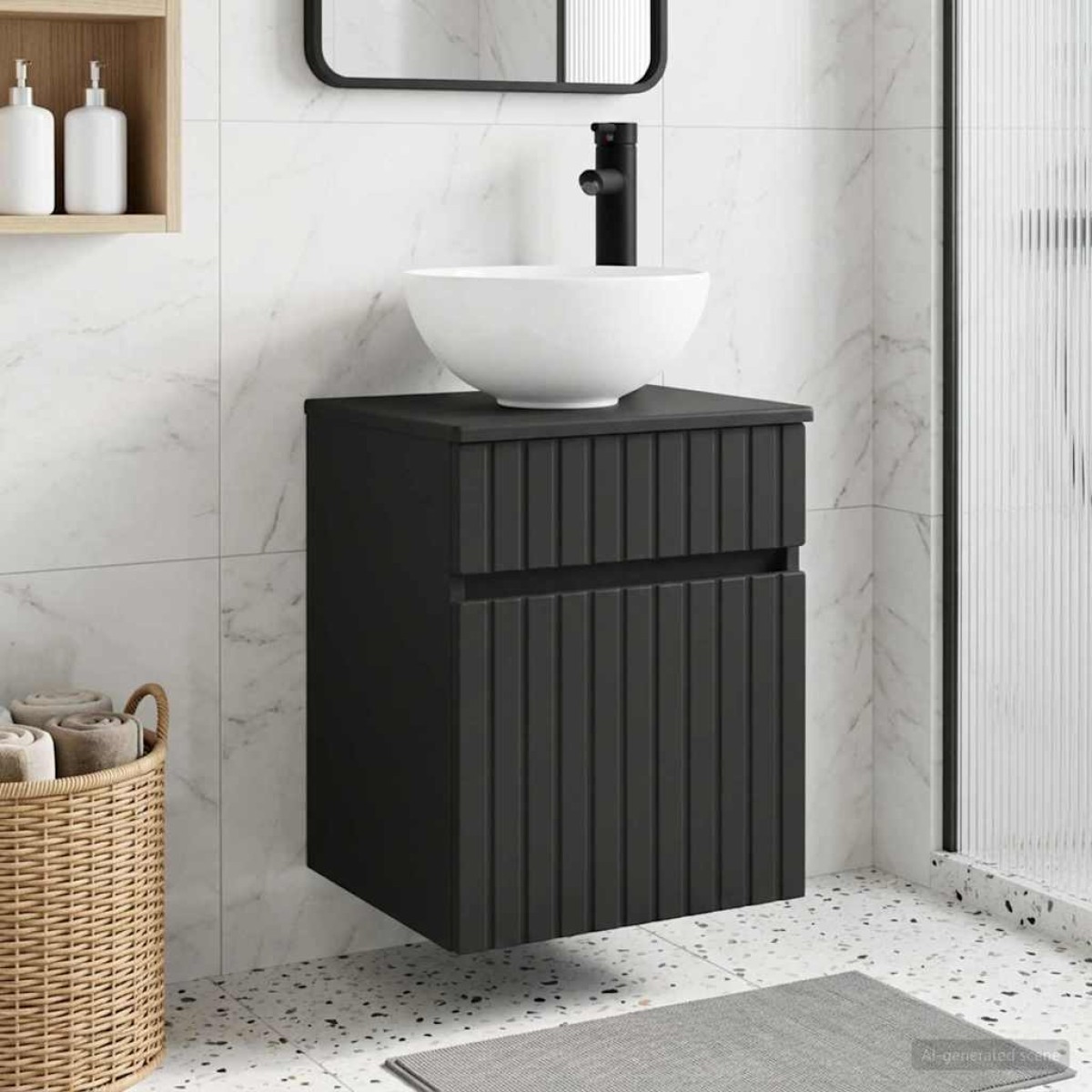 vidaXL Επιτοίχιος νιπτήρας βανίλιας Μαύρο 39 x 41 x 64,5 εκ.