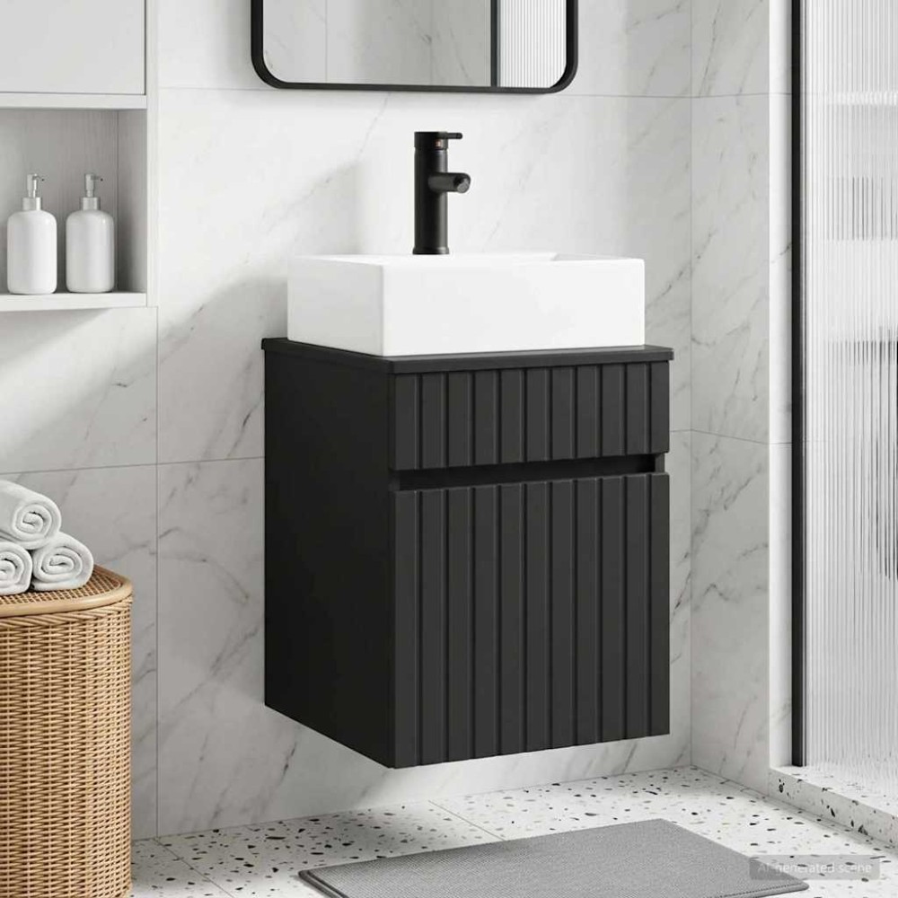 vidaXL Νιπτήρας Τοίχου Μαύρο 39 x 41 x 62,5 εκ Επεξεργασμένο Ξύλο