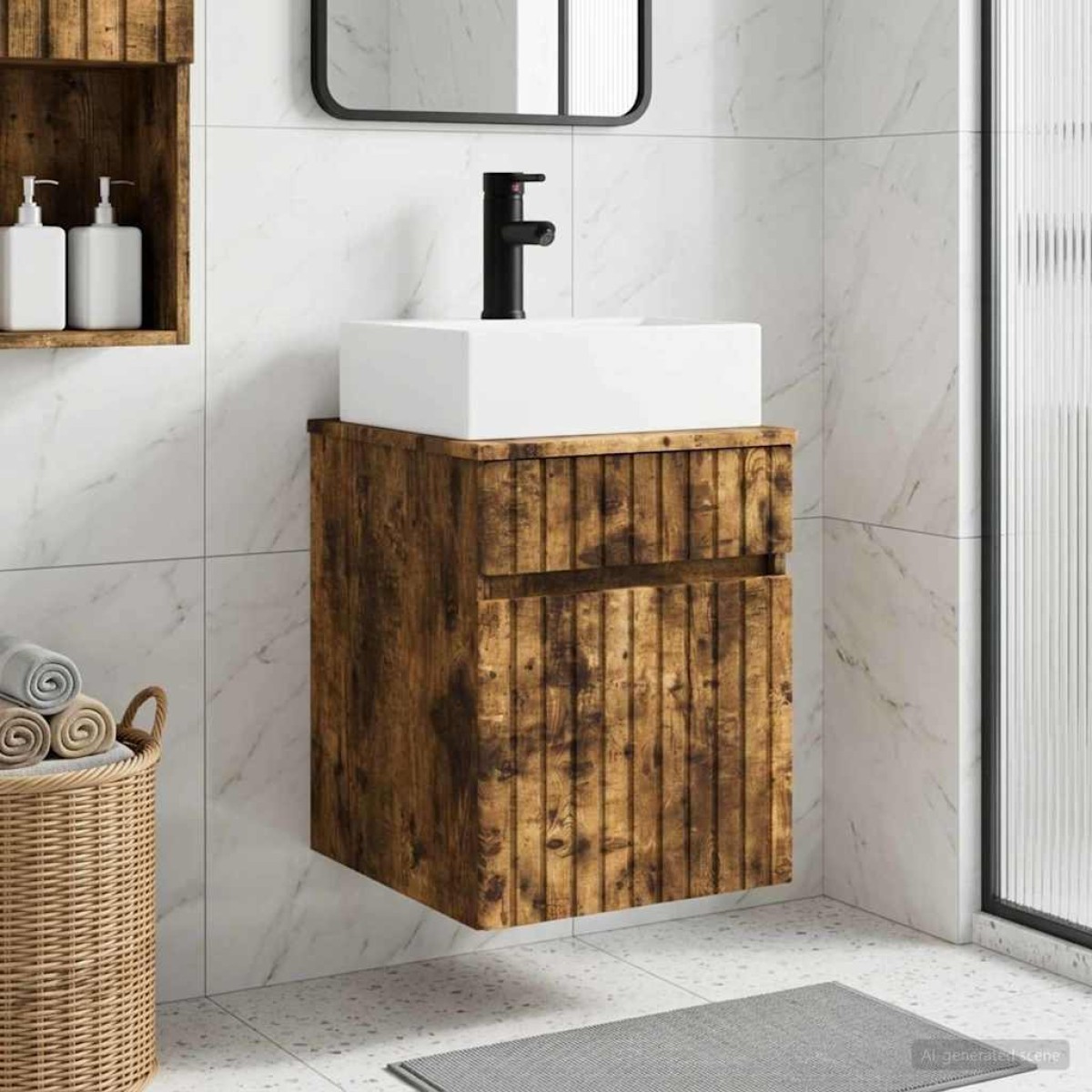 vidaXL Νιπτήρας Τοίχου Καπνισμένο Ξύλο Δρυός 39 x 41 x 62,5 εκ