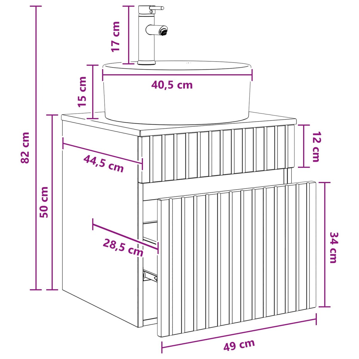 vidaXL Επιτοίχιος νιπτήρας βανίλιας Μαύρο 49 x 44,5 x 65 εκ