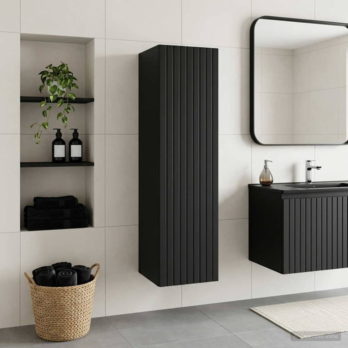 vidaXL Τοίχου Ντουλάπα Μπάνιου Μαύρο 33 x 34,5 x 100 εκ
