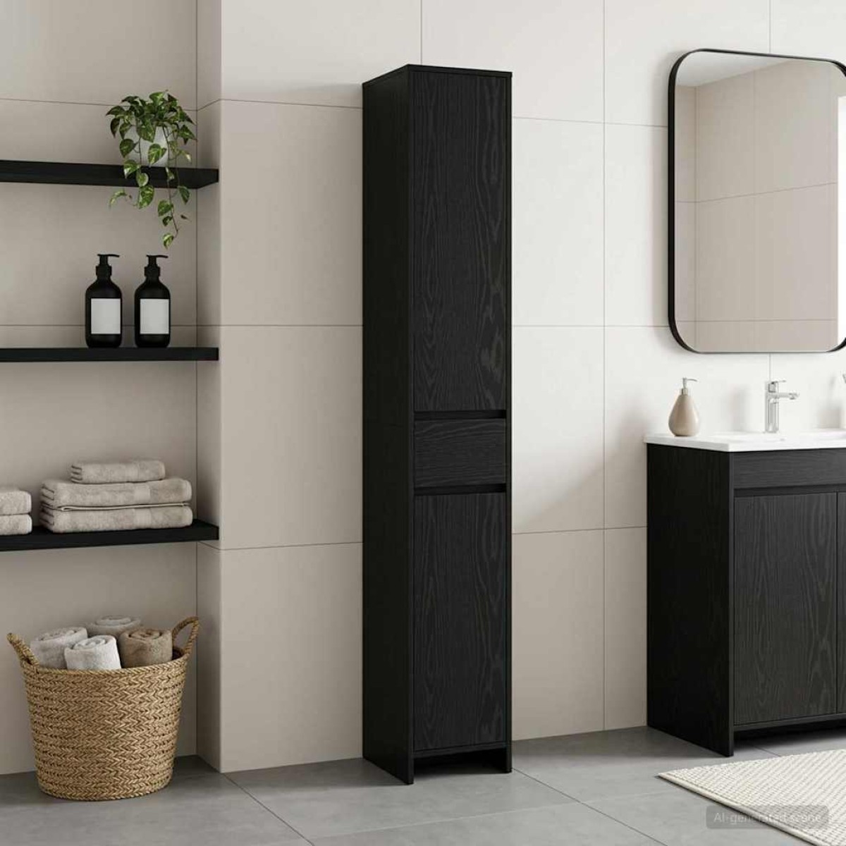 vidaXL Ντουλάπι Μπάνιου Μαύρη Δρυς 30 x 33 x 190 εκ.