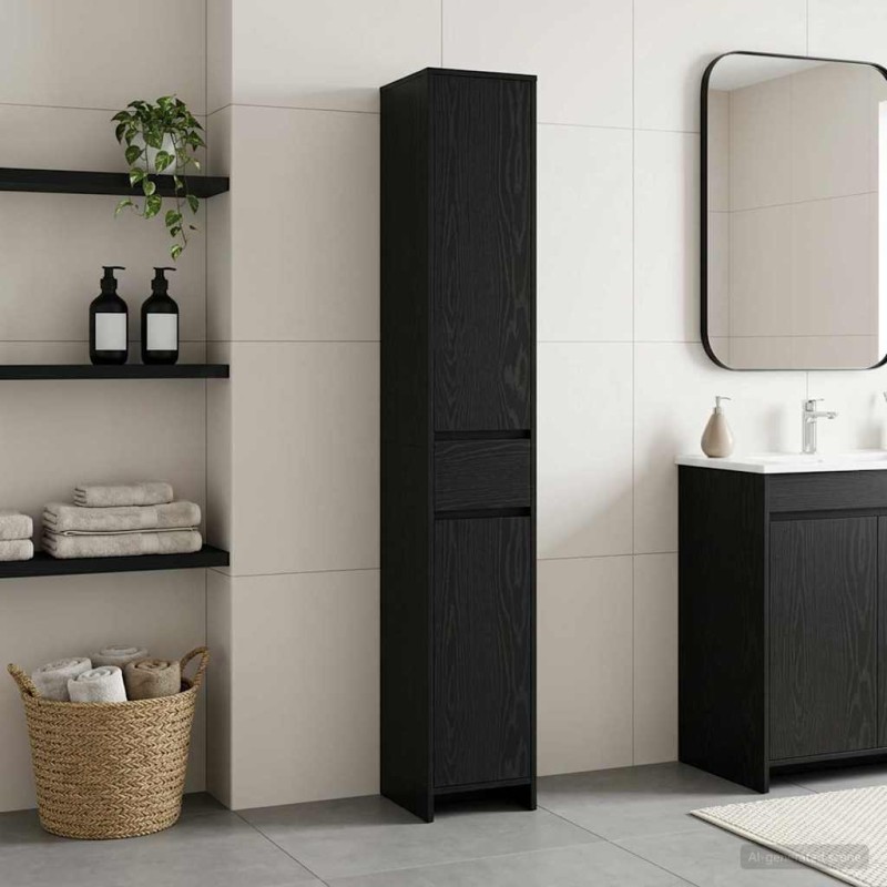 vidaXL Ντουλάπι Μπάνιου Μαύρη Δρυς 30 x 33 x 190 εκ.