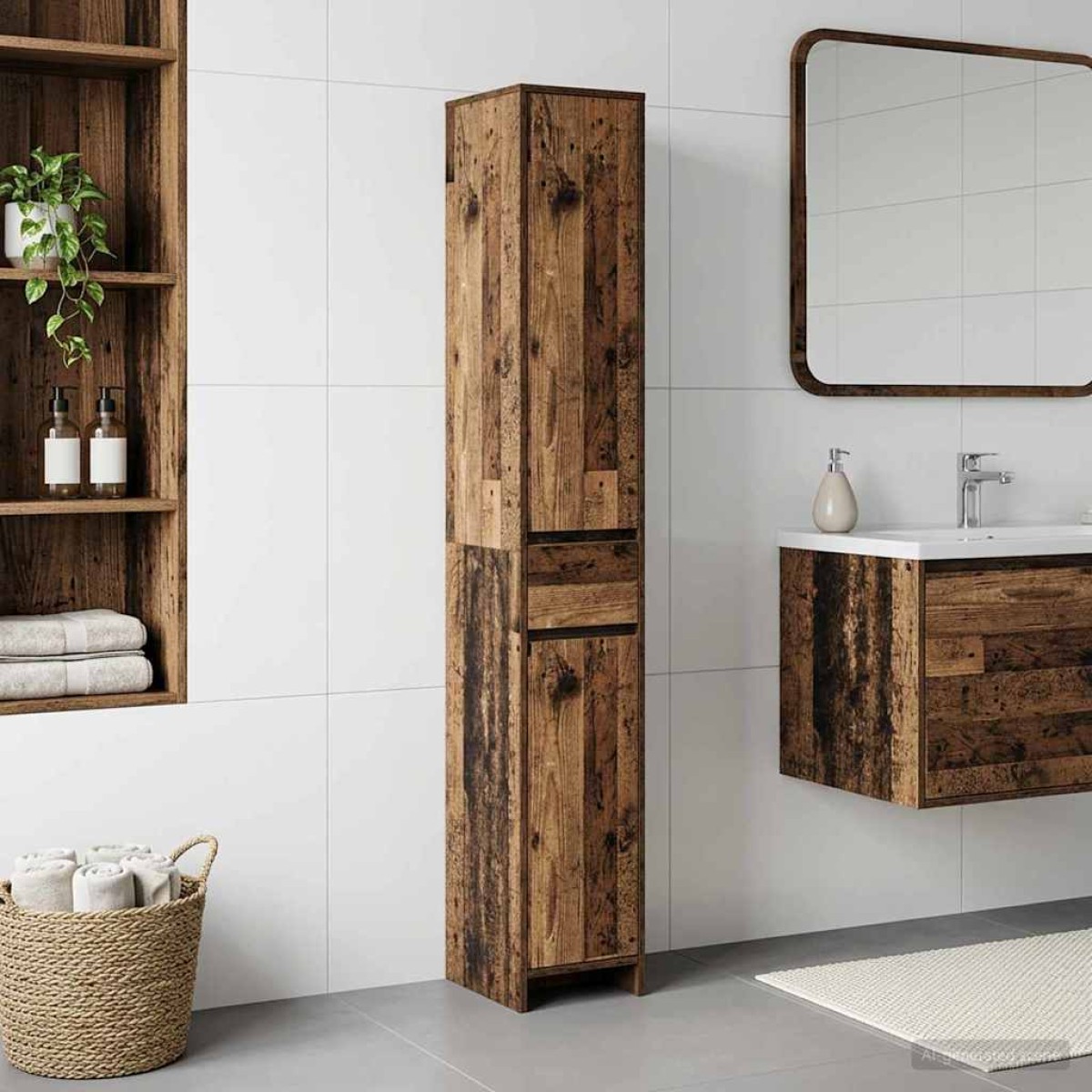 vidaXL Ντουλάπι Μπάνιου Παλαιωμένο ξύλο 30 x 33 x 190 εκ.