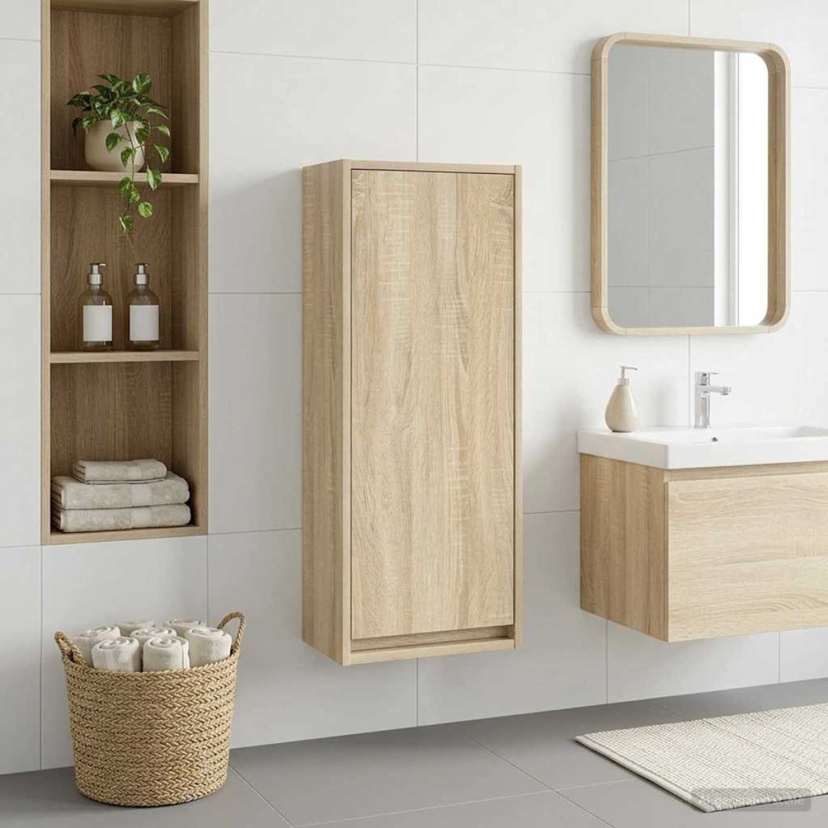 vidaXL Επιτοίχιος νιπτήρας βανίλιας Sonoma Δρυς 35 x 20 x 81 εκ.