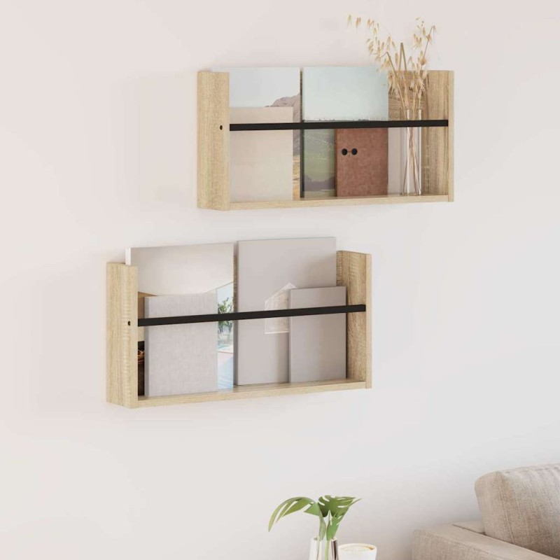 vidaXL Ράφι Περιοδικών με ράφι 2 τεμ. Δρύς Sonoma 60 x 12 x 30 εκ
