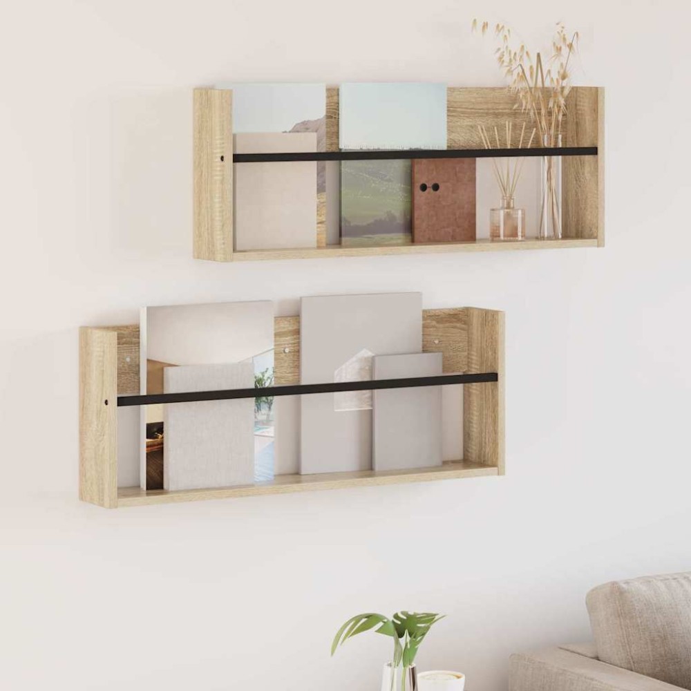 vidaXL Ράφι Περιοδικών με ράφι 2 τεμ. Δρύς Sonoma 80 x 12 x 30 εκ