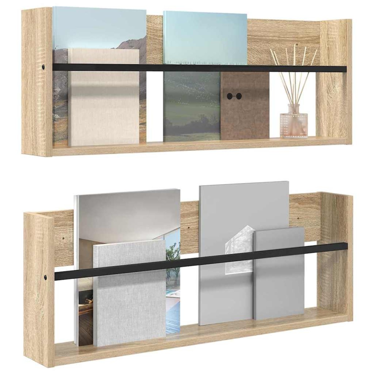 vidaXL Ράφι Περιοδικών με ράφι 2 τεμ. Δρύς Sonoma 80 x 12 x 30 εκ