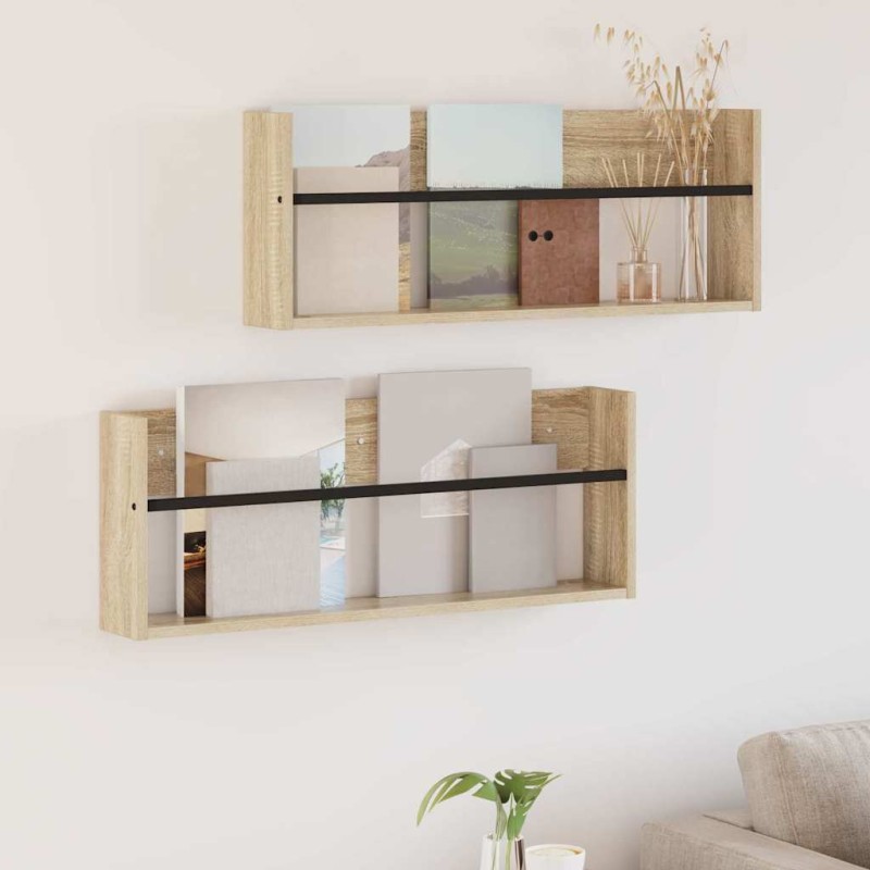 vidaXL Ράφι Περιοδικών με ράφι 2 τεμ. Δρύς Sonoma 80 x 12 x 30 εκ