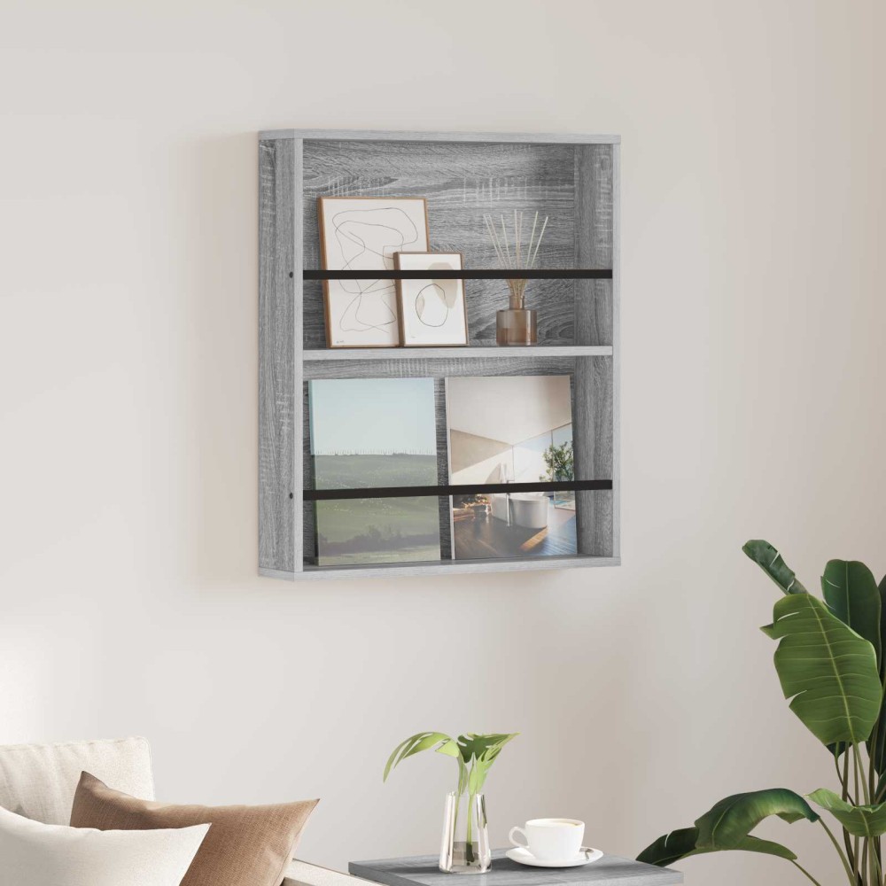vidaXL Ράφι Περιοδικών με ράφι Επιτοίχιο Γκρίζο Σονομα 60 x 12 x 70 εκ