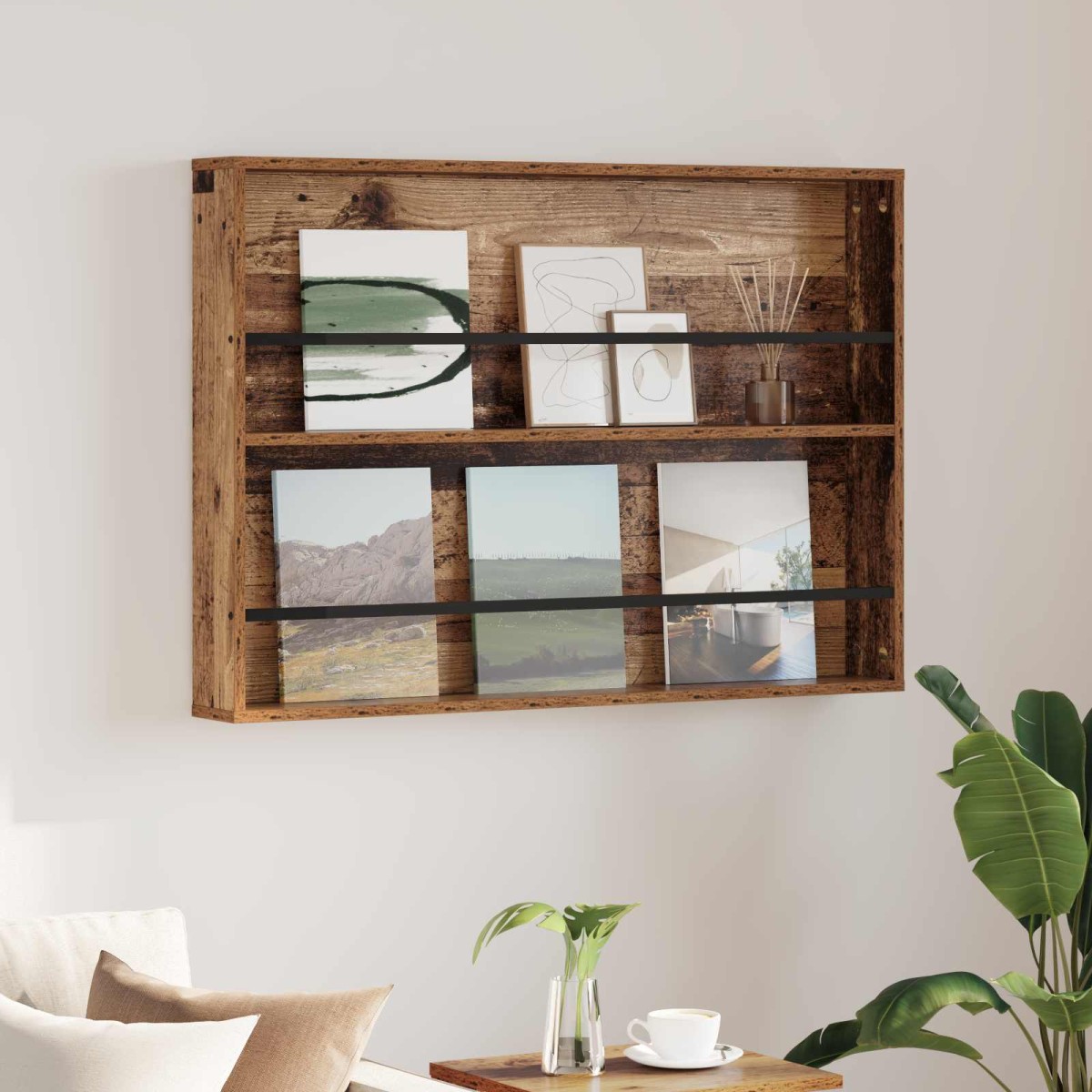 vidaXL Ράφι Περιοδικών Παλιό ξύλο 100 x 12 x 70 εκ Επεξεργασμένο Ξύλο