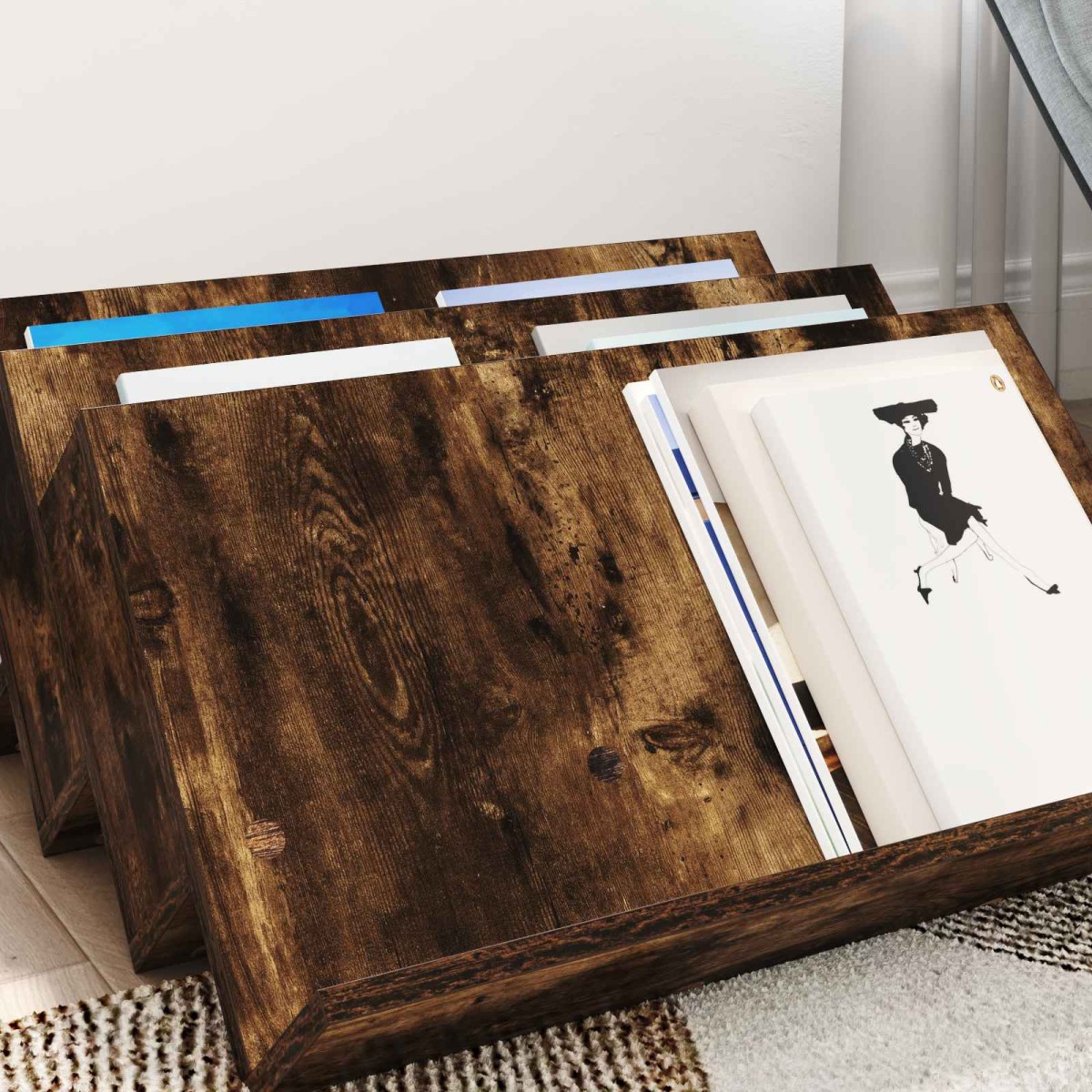 vidaXL Ράφι Περιοδικών με ράφι Καπνιστό Δρύς 65 x 53 x 28,5 εκ