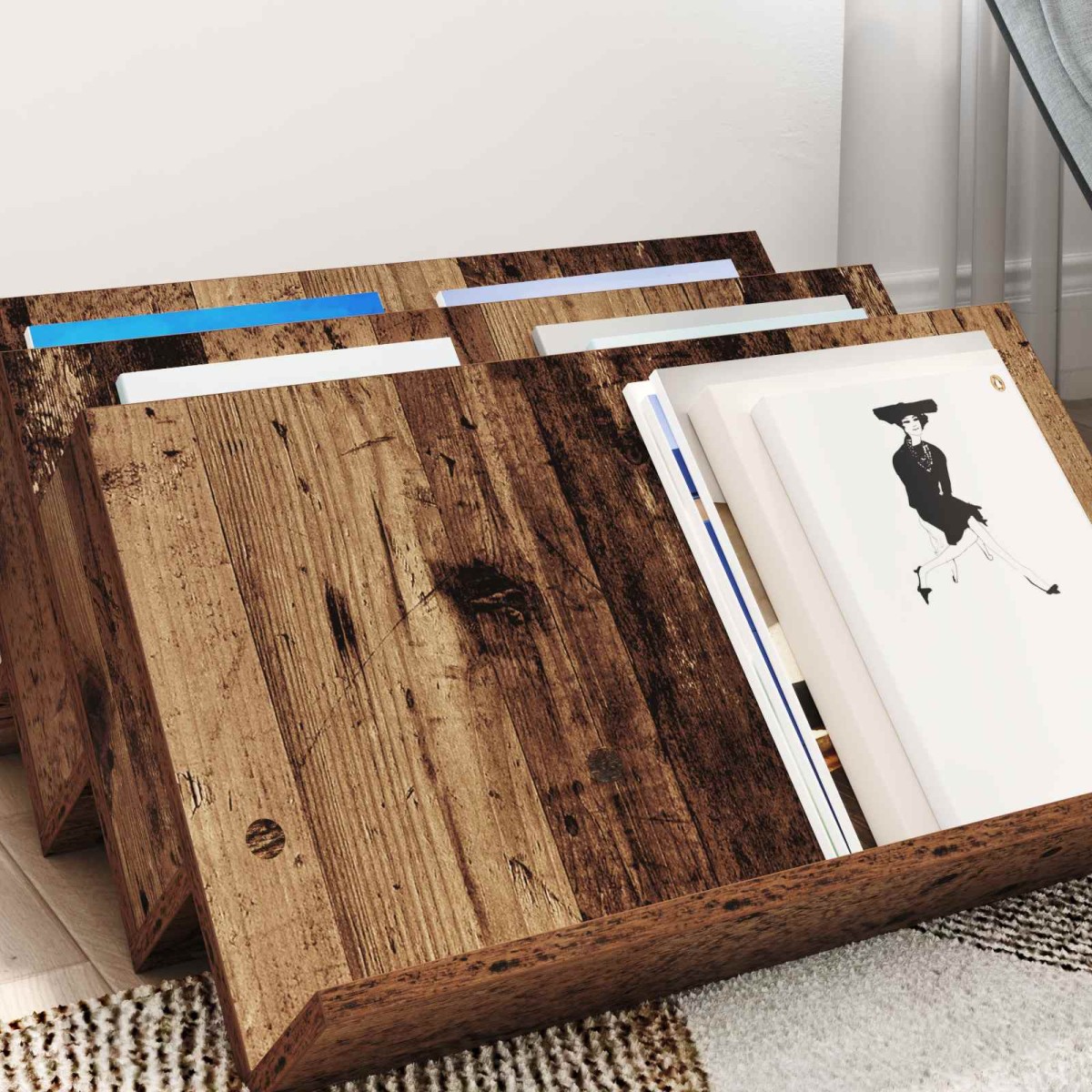 vidaXL Ράφι Περιοδικών Παλιό ξύλο 65 x 53 x 28,5 εκ Επεξεργασμένο Ξύλο