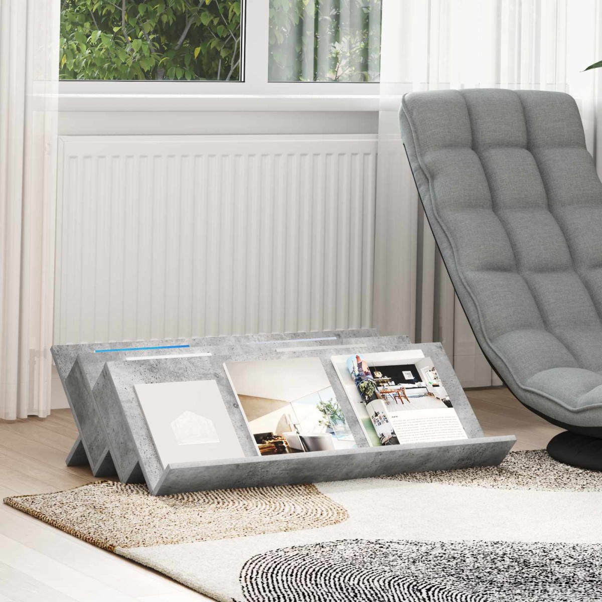 vidaXL Ράφι Περιοδικών με ράφι Γκρι Μπετόν 90 x 53 x 28,5 εκ