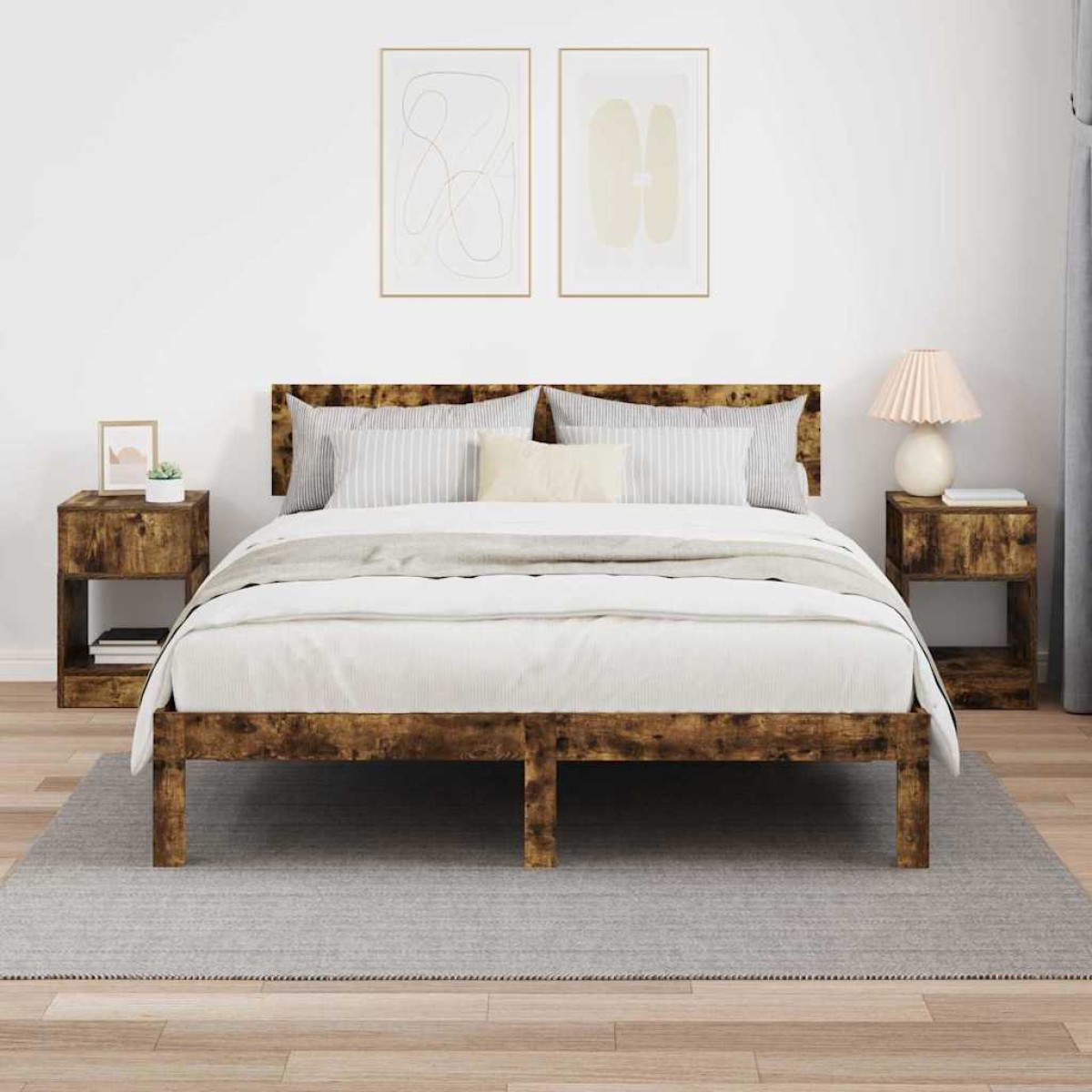 vidaXL End Table 2 τμχ. Καπνιστό Δρύς 30,5 x 30 x 45 εκ