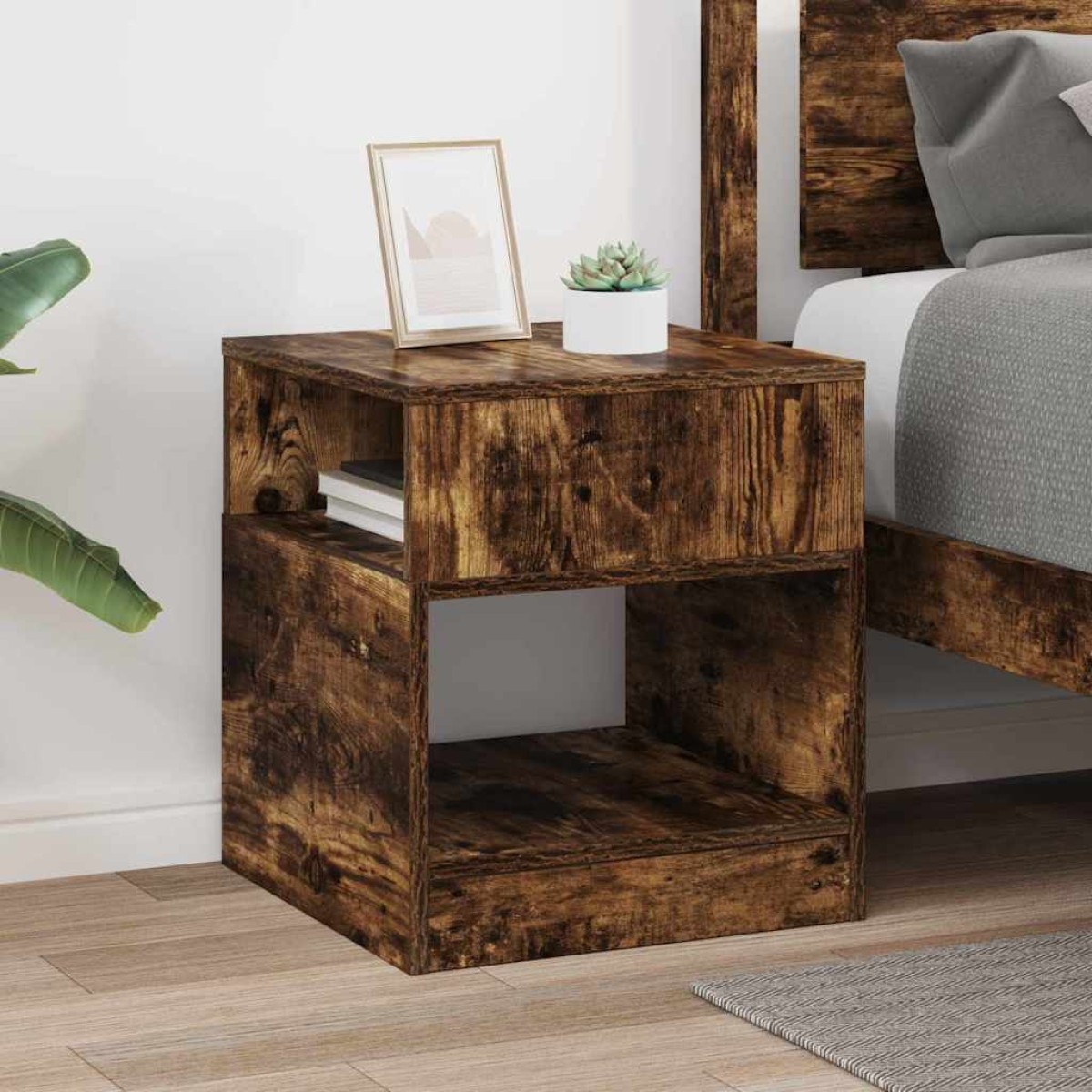 vidaXL End Table Καπνιστό Δρύς 40,5 x 40 x 45 εκ Επεξεργασμένο Ξύλο