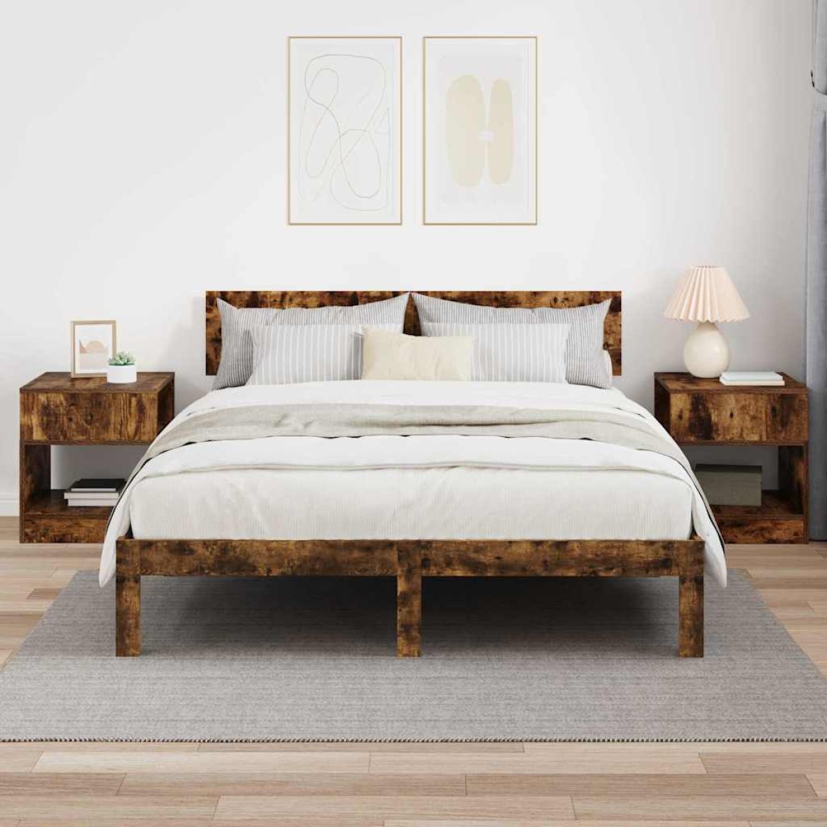vidaXL End Table 2 τμχ. Καπνιστό Δρύς 40,5 x 40 x 45 εκ