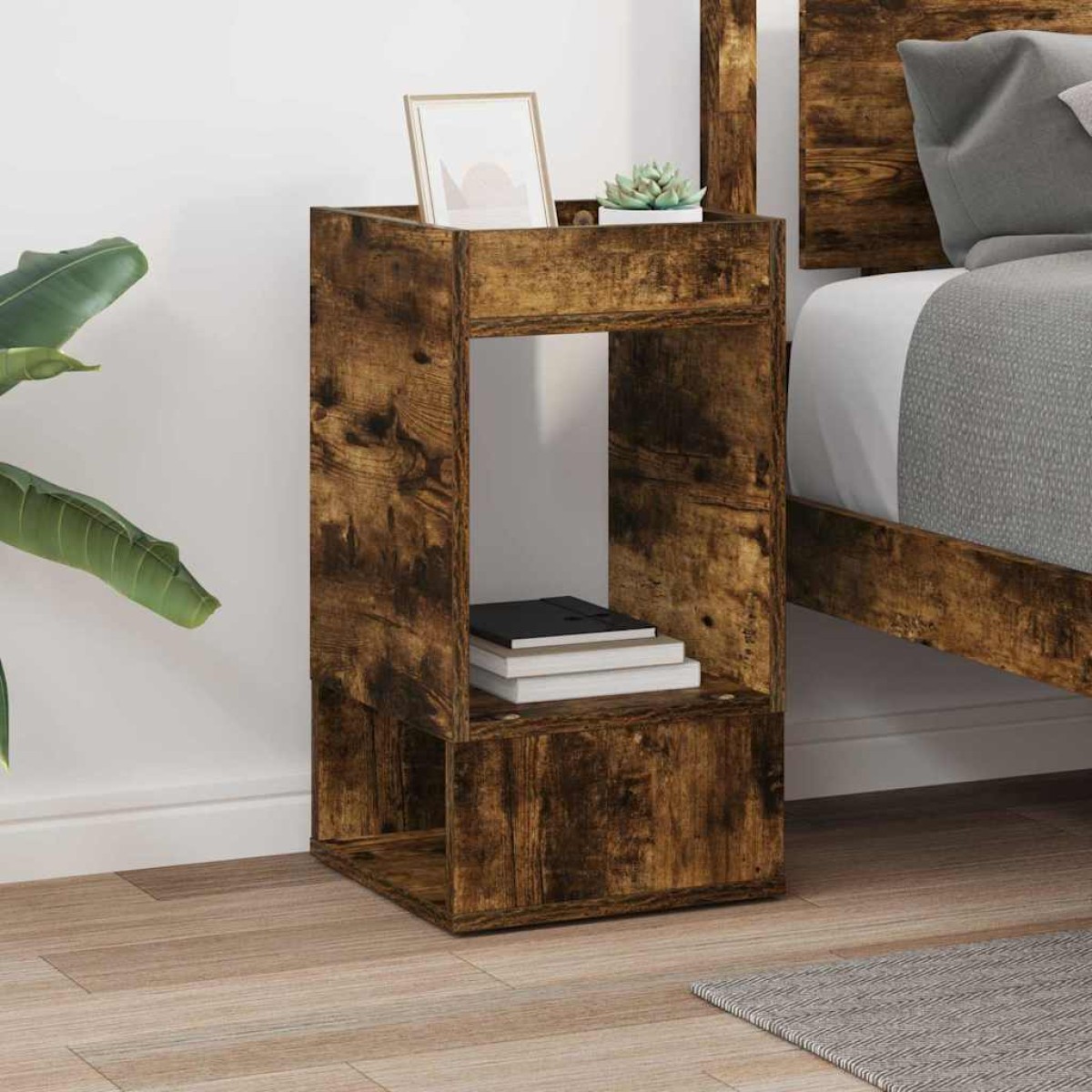 vidaXL End Table Καπνιστό Δρύς 30 x 30 x 56 εκ. Επεξεργασμένο Ξύλο