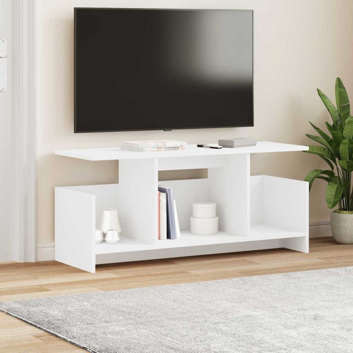 vidaXL Βάση TV 102 x 35 x 45 εκ. Λευκό Επεξεργασμένο Ξύλο