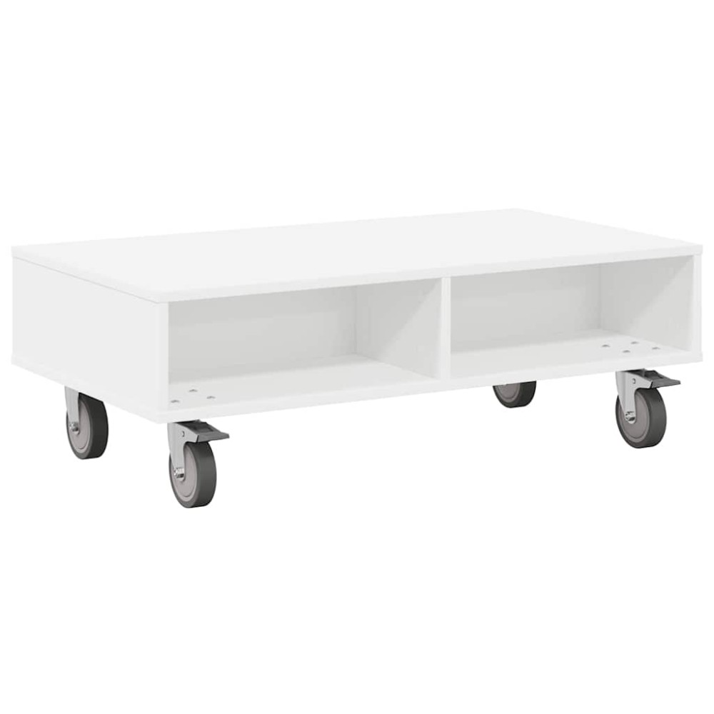 vidaXL Κομοδίνο με τροχούς Λευκό 90 x 50 x 30 cm Επεξεργασμένο Ξύλο