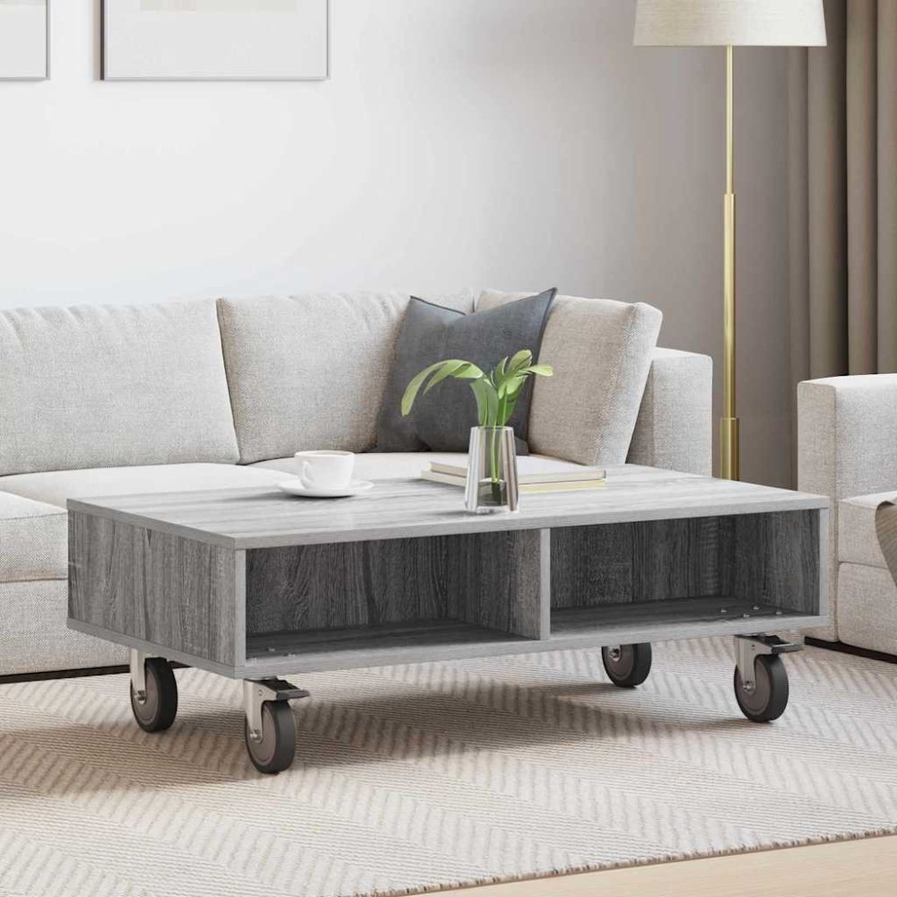 vidaXL Κομοδίνο με τροχούς Γκρίζο Σονομα 90 x 50 x 30 cm