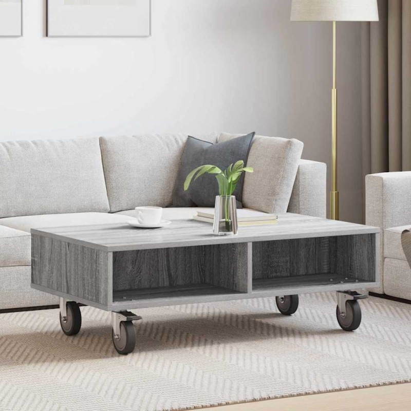 vidaXL Κομοδίνο με τροχούς Γκρίζο Σονομα 90 x 50 x 30 cm