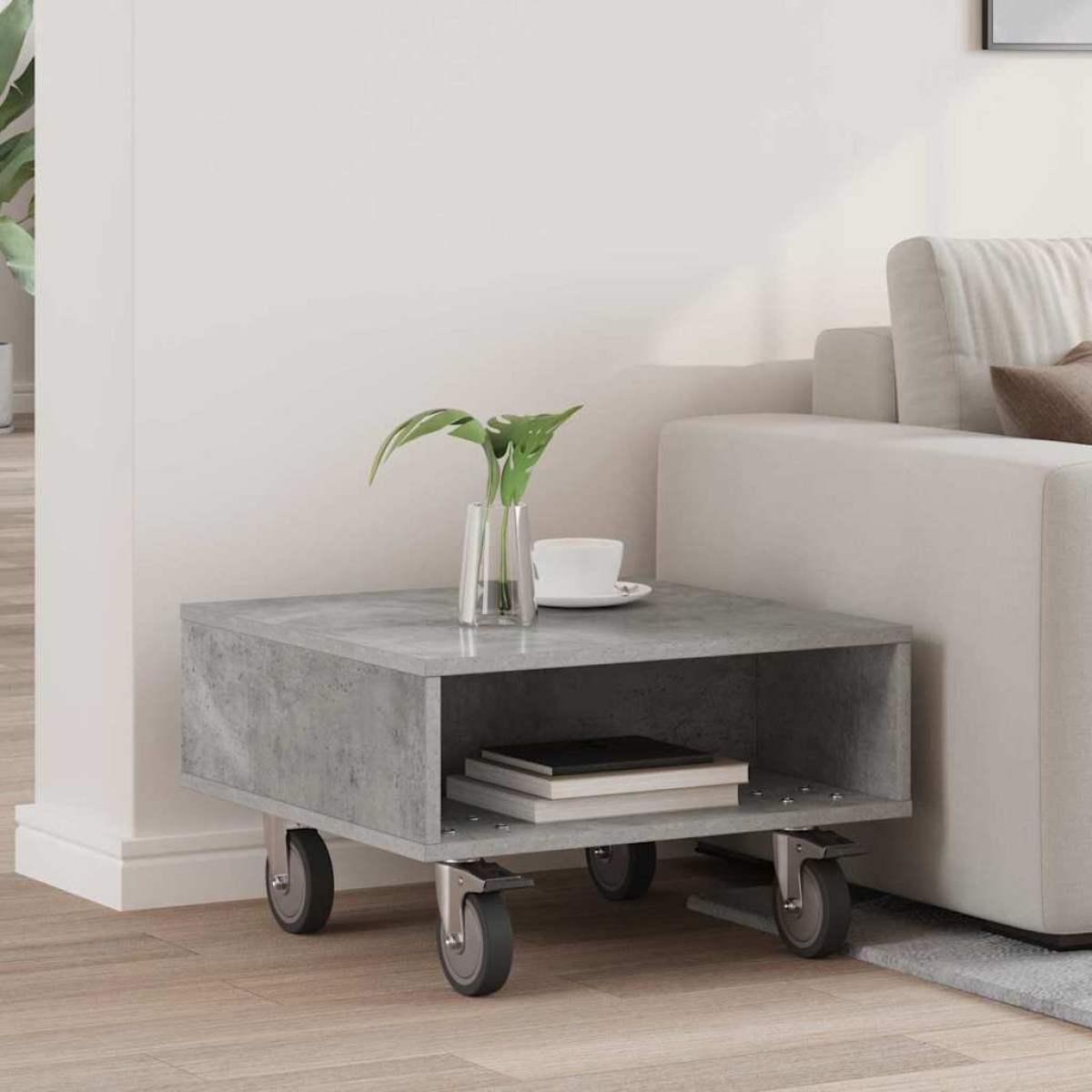 vidaXL Κομοδίνο με τροχούς Σκυρόδεμα Γκρι 50,5 x 50 x 30 εκ