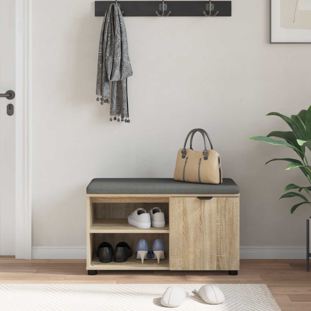 vidaXL Παγκάκι Χαλωρίου με μαξιλάρι Δρύς Sonoma 80 x 38 x 46 εκ