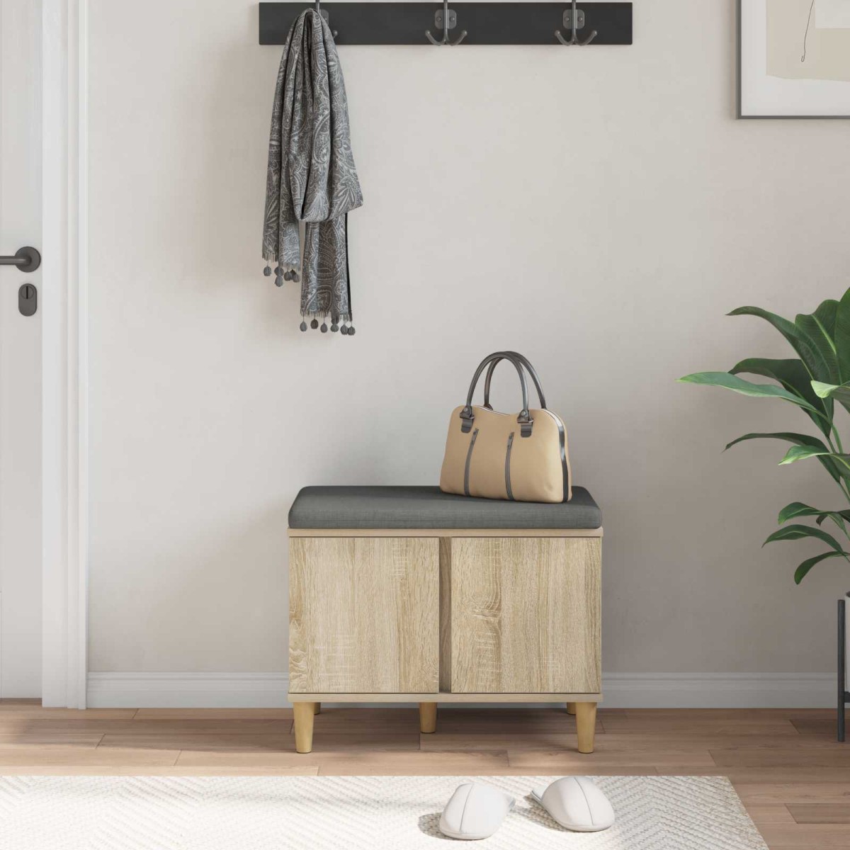 vidaXL Παγκάκι Χαλωρίου με μαξιλάρι Δρύς Sonoma 60 x 38 x 46 εκ