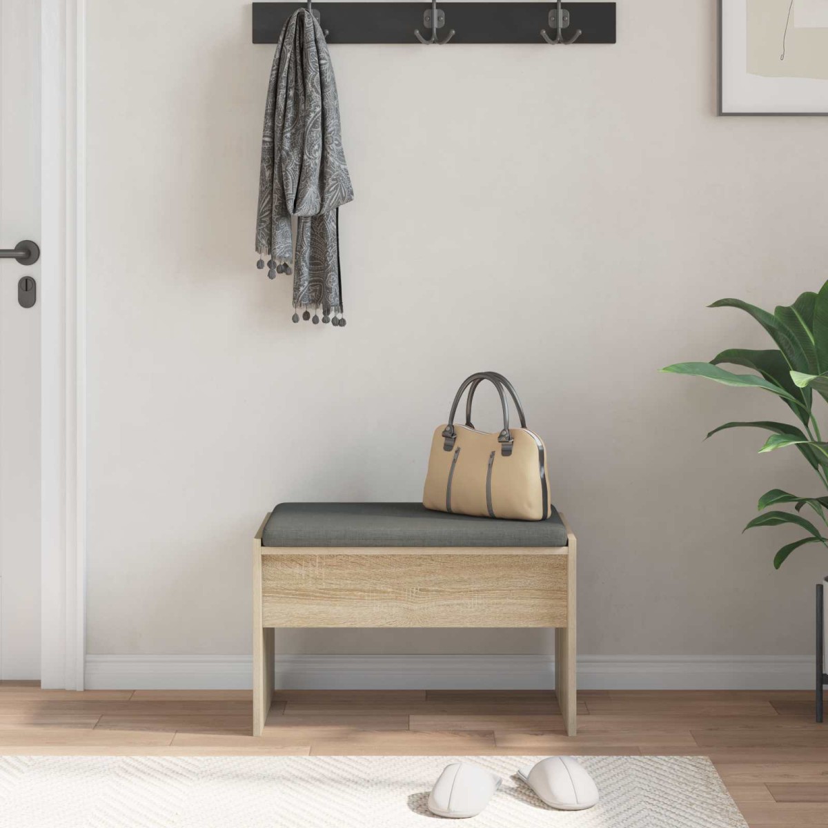 vidaXL Παγκάκι Χαλωρίου με μαξιλάρι Δρύς Sonoma 63 x 38 x 40 εκ