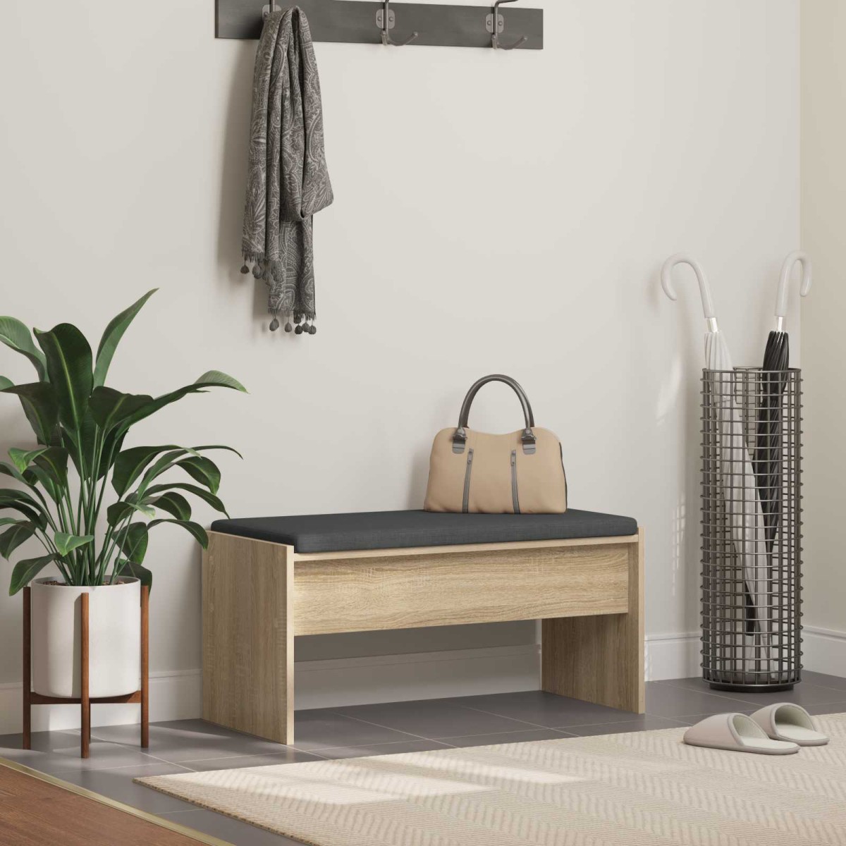 vidaXL Παγκάκι Χαλωρίου με μαξιλάρι Δρύς Sonoma 83 x 38 x 40 εκ