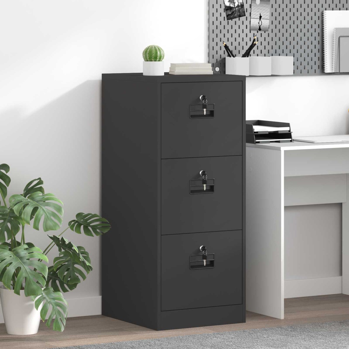 vidaXL Ντουλάπα Αρχείων Μαύρο 44 x 50 x 106.5 εκ Ψυχρής Έλασης Χάλυβας